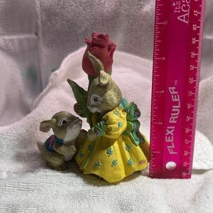 Whimsical Yellow Bunny Couple Figurine with Red Rose - Charming Home Accent